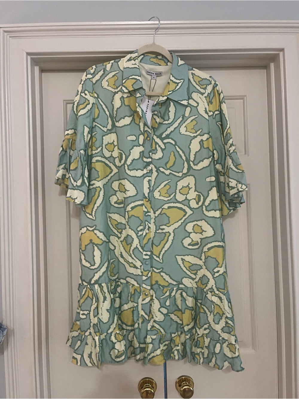Yakira Bella Sage Floral Button-Front Ruffle Dress size XL